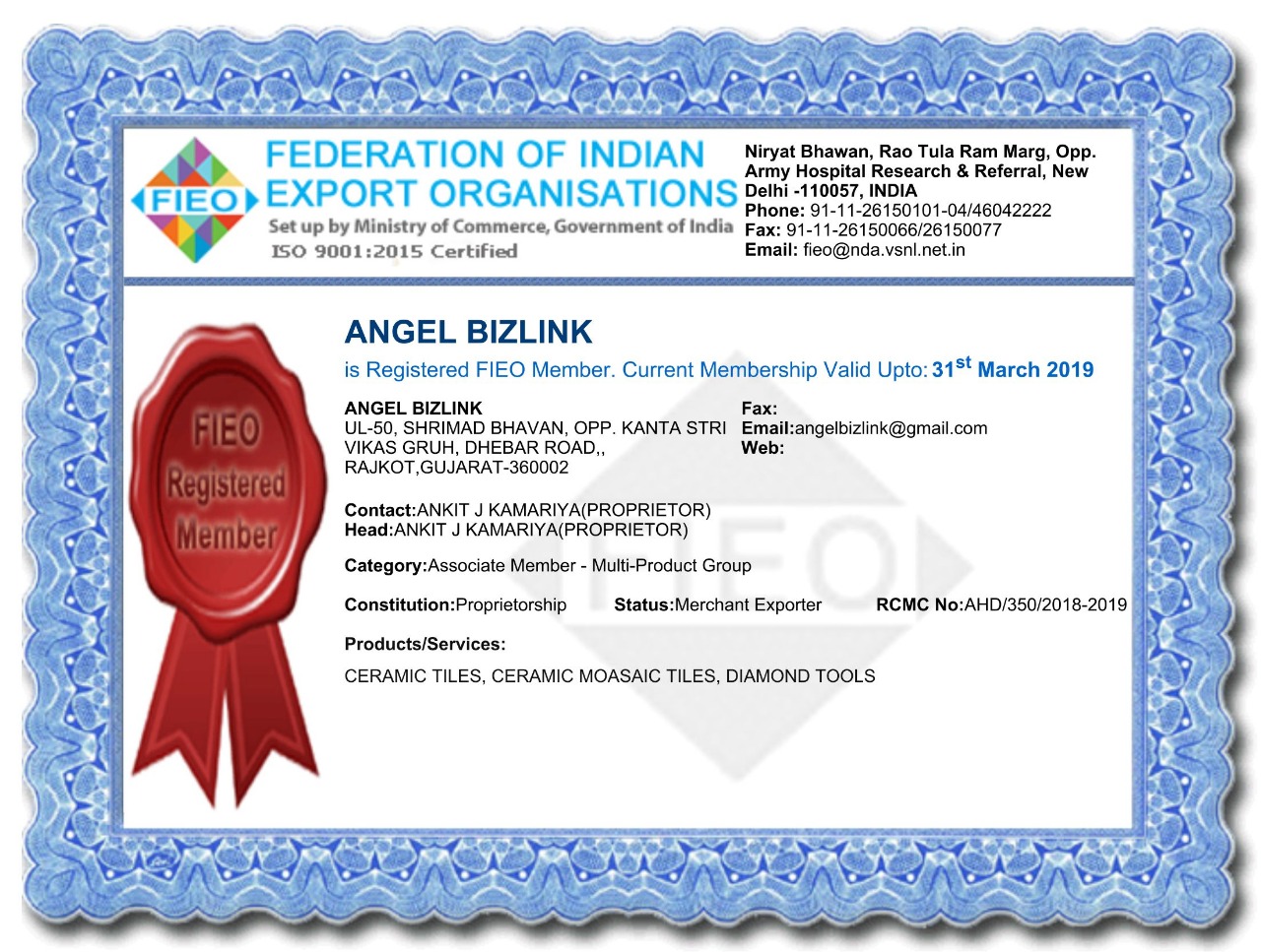 FIEO Certificate 2019